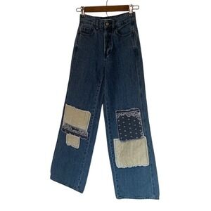 Pacsun Baggy Patchwork Jeans Size 22 000 Blue Denim Wide Leg 90s Skater EUC